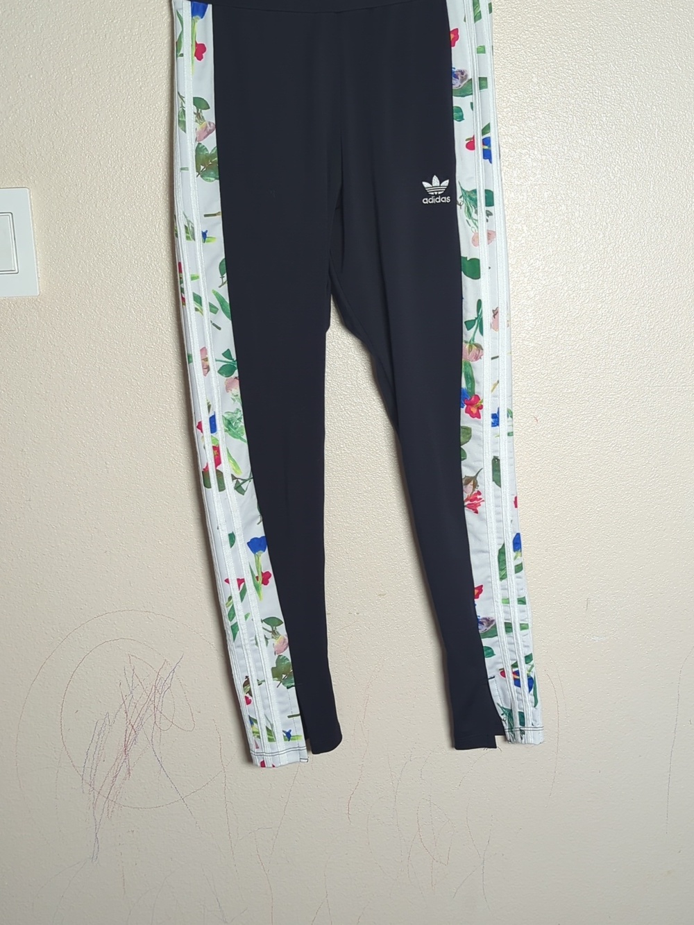 Adidas Black Track Pants with Floral-Stripe Side Panels - Picture 7 of 10
